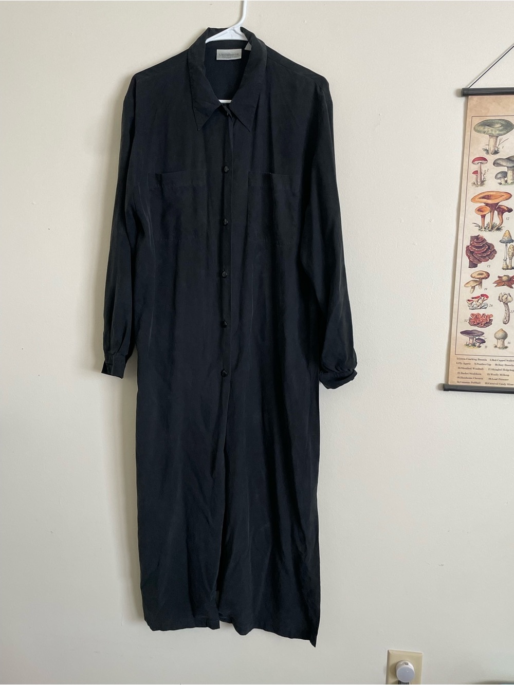 Liz Claiborne Silk Long Black Button-Up Shirt Dress